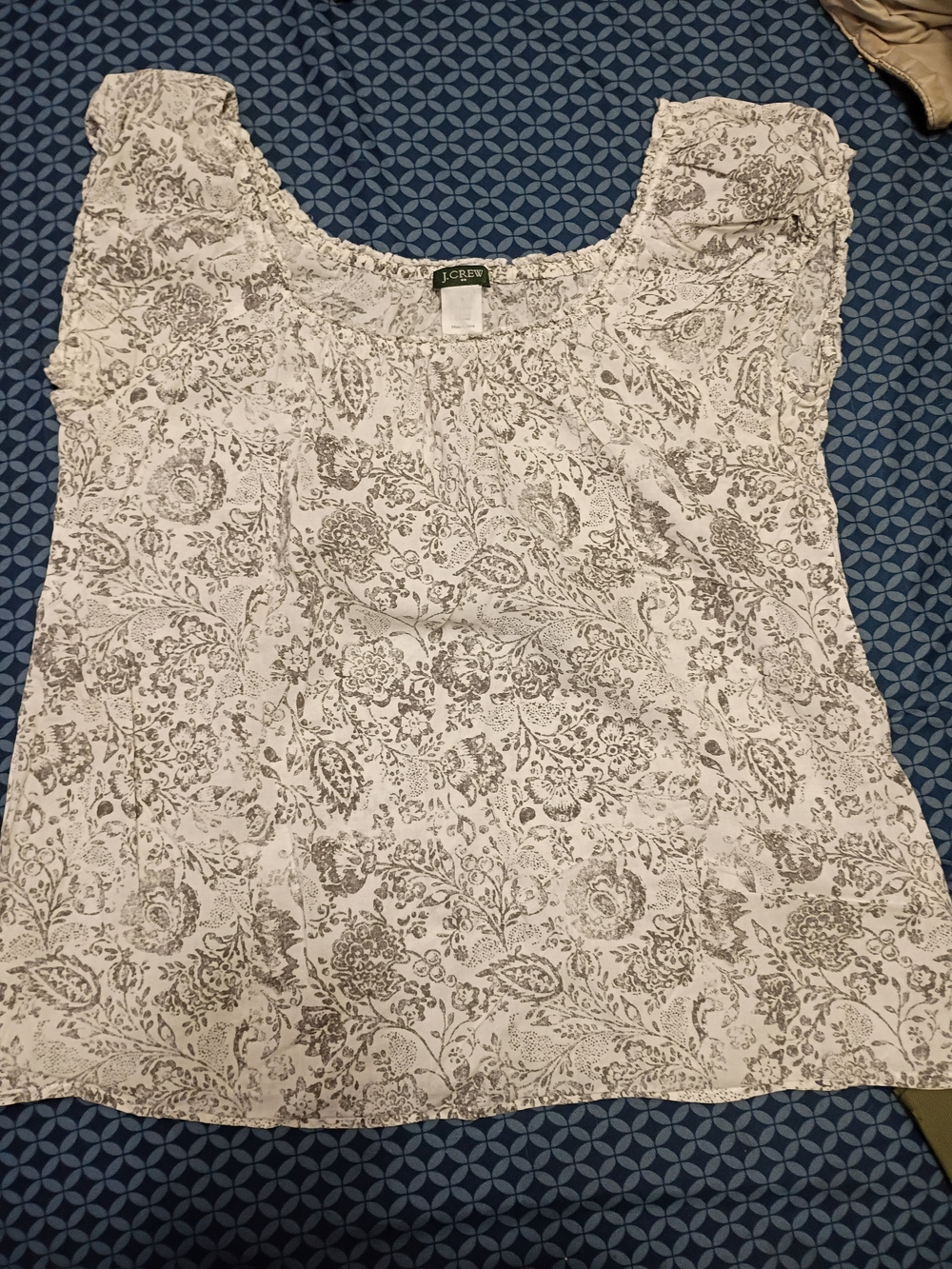 J. Crew White Floral-Print Scoop Neck Short Sleeve Blouse